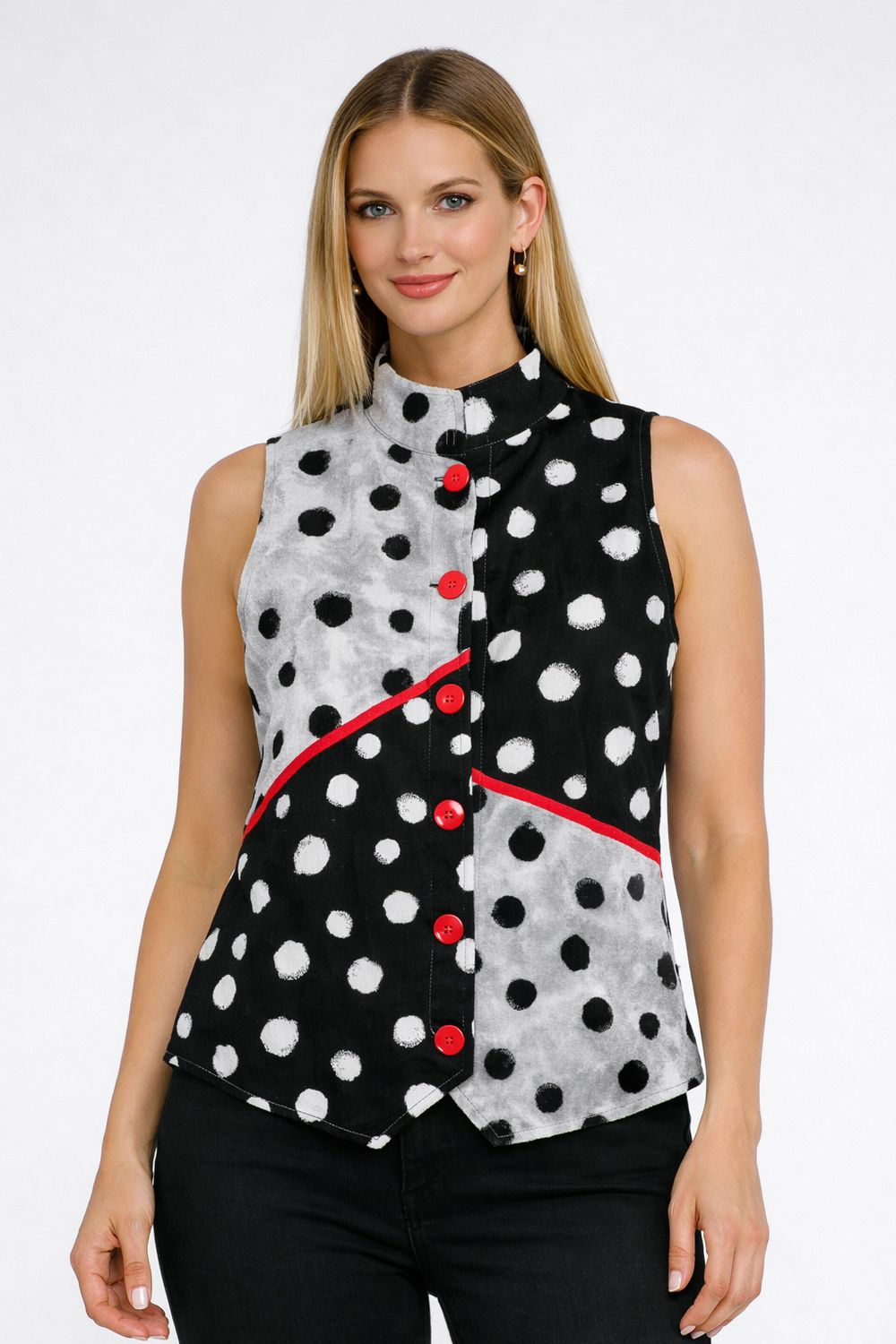 AM690 Sleeveless pokadot button shirt