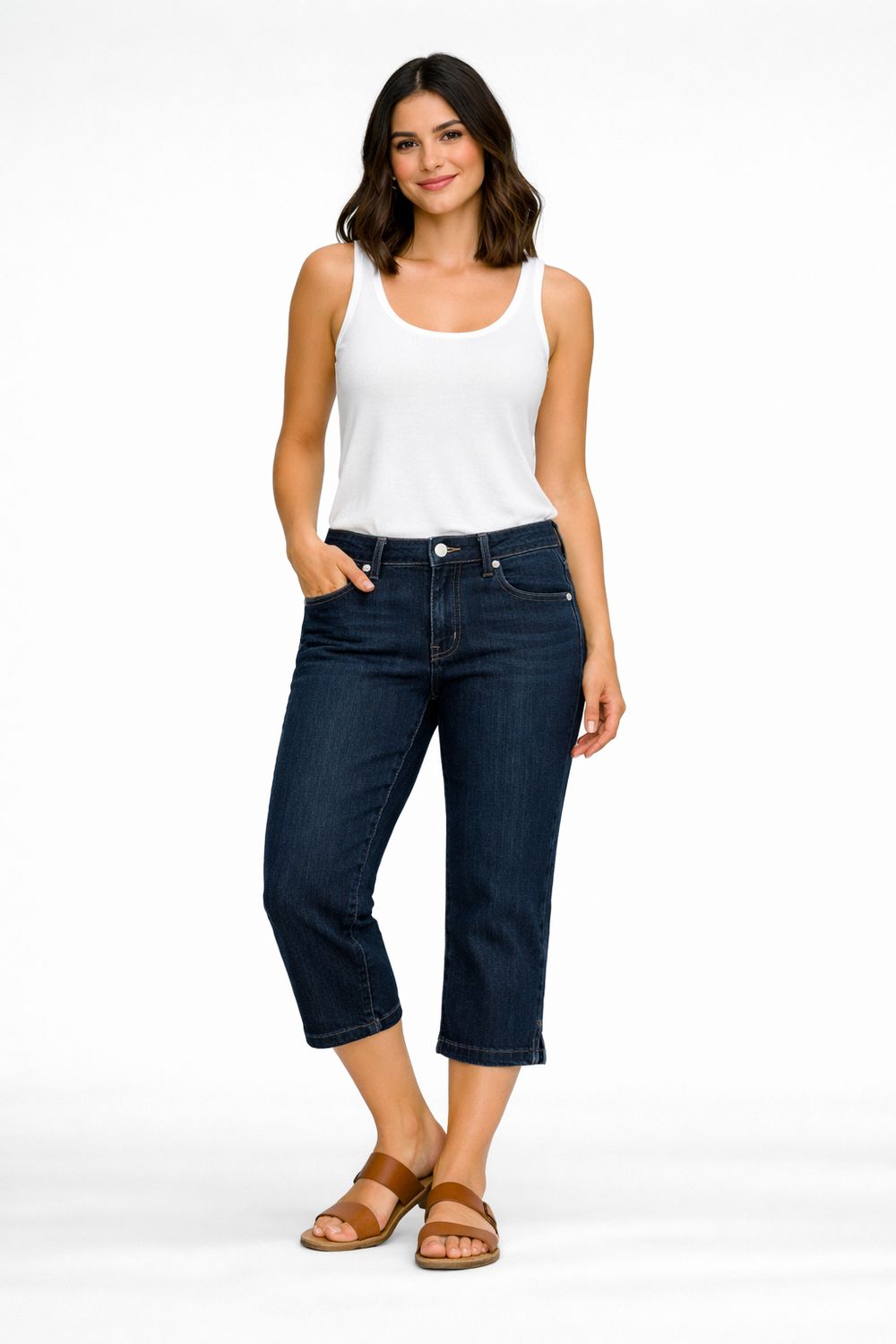 2013-7344-82 Mid high waist denim capri