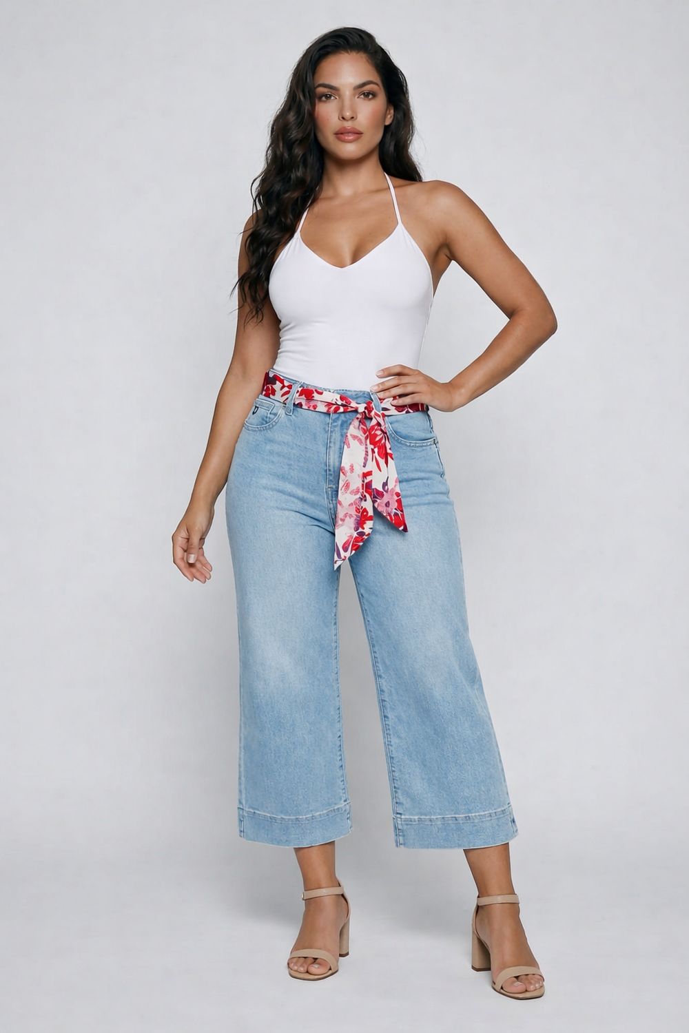 2916-7015-39 High waist flare leg cropped jean