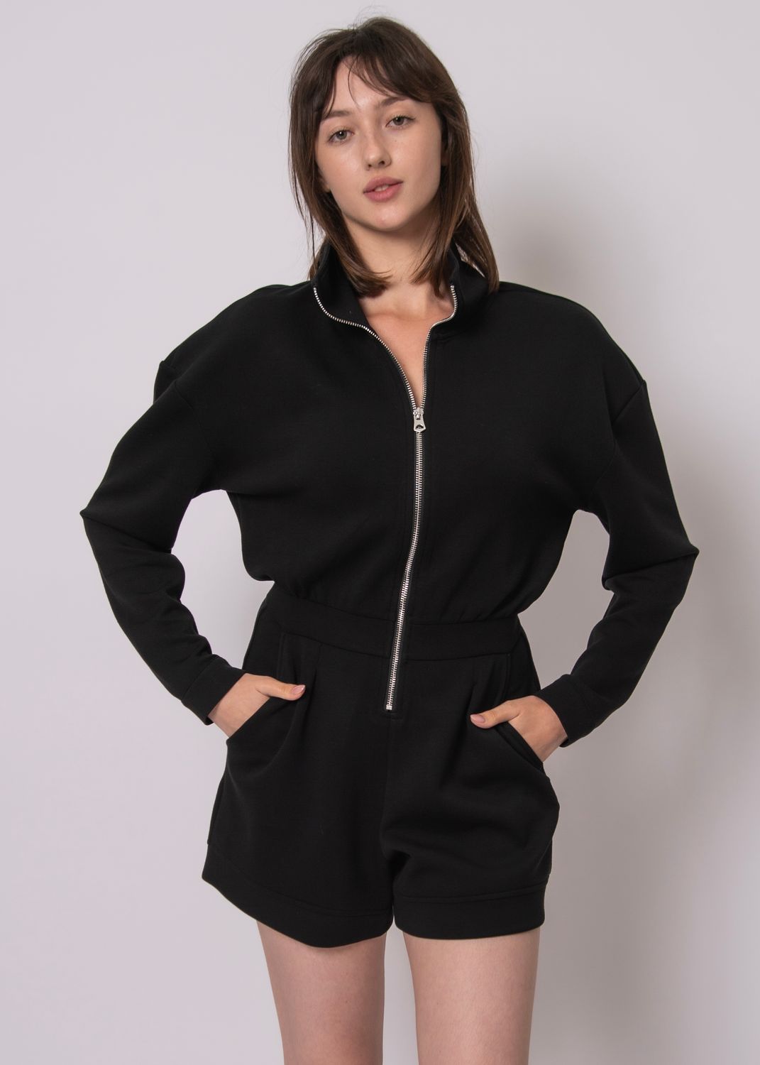 57T087SO Soft knit long sleeve zip up romper