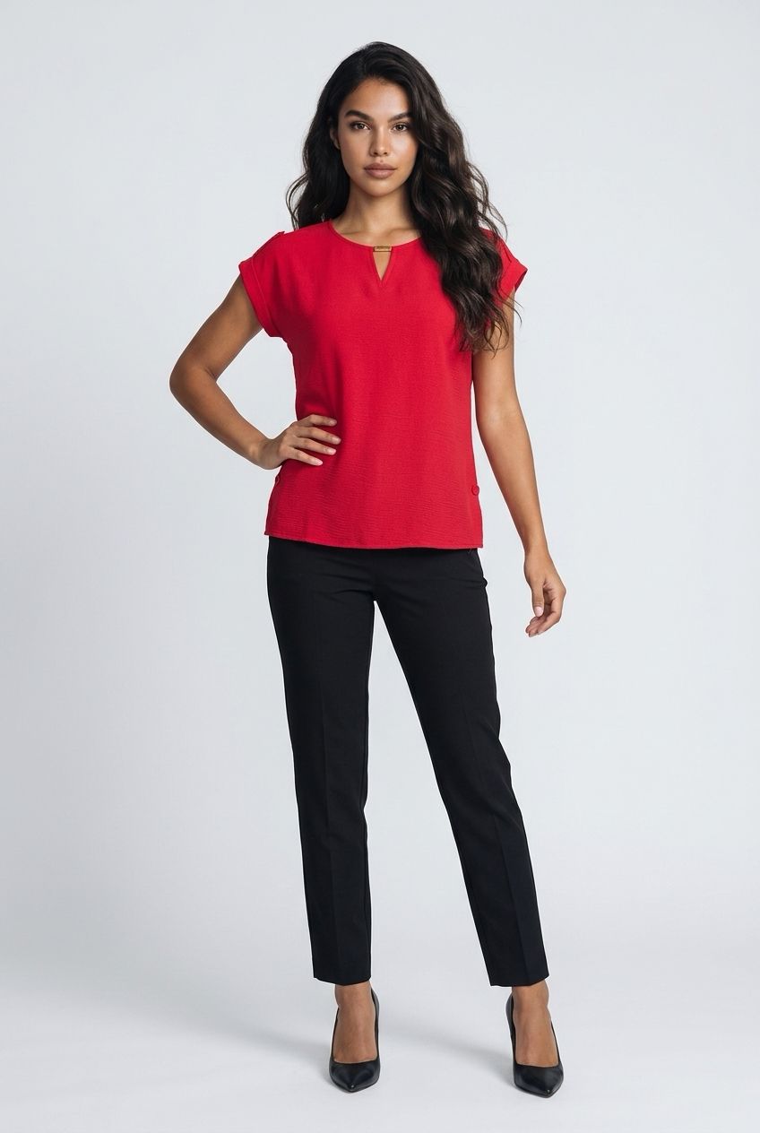 NL-84241 Solid blouse with gold detail on neck and adjustable length bottom