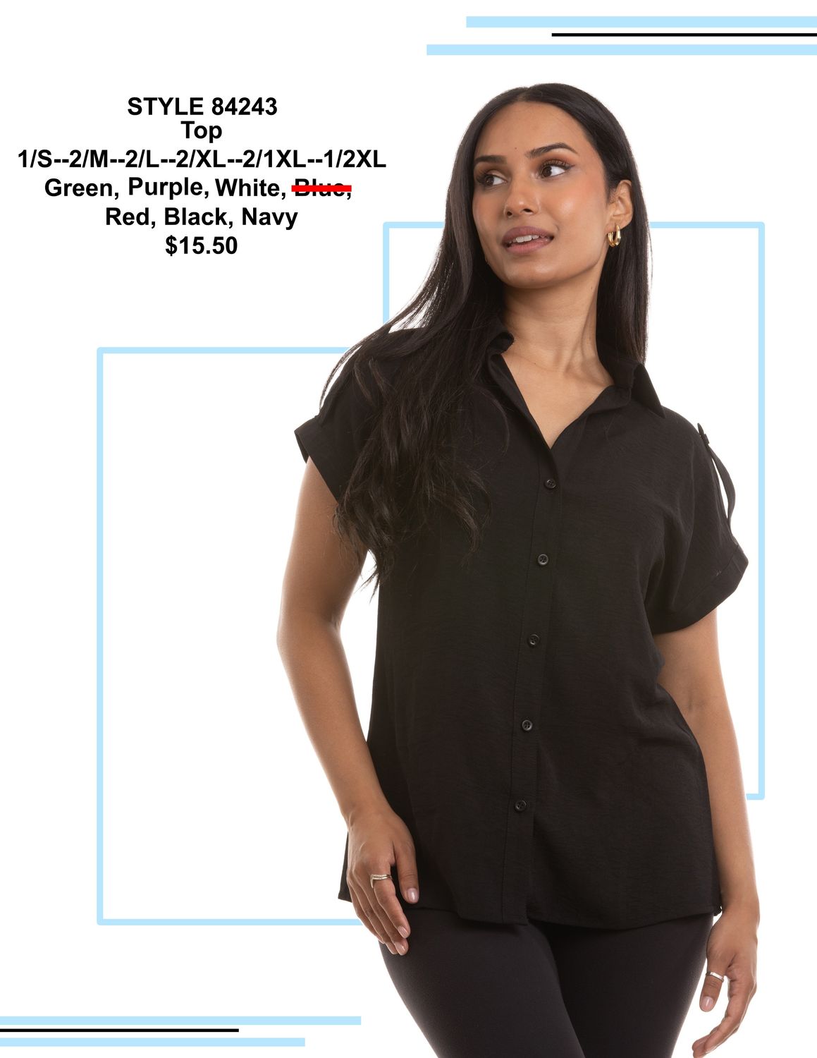 NL-84243  Collared button down solid blouse