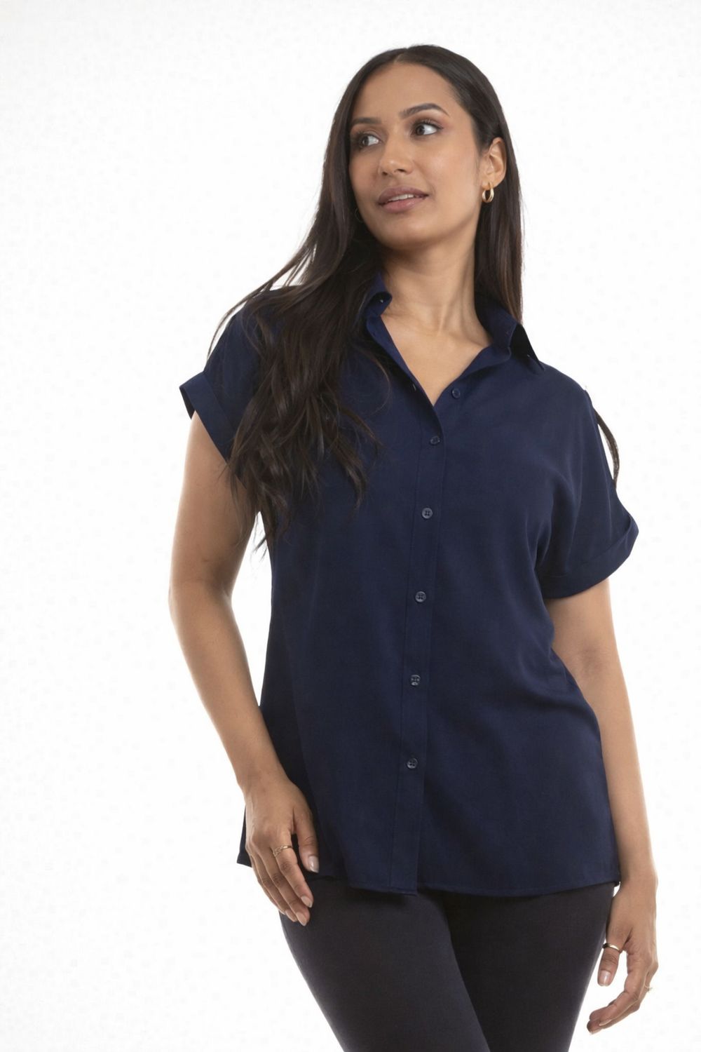 NL-84243  Collared button down solid blouse