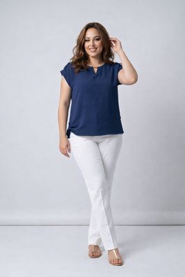 NL-84241 Solid blouse with gold detail on neck and adjustable length bottom