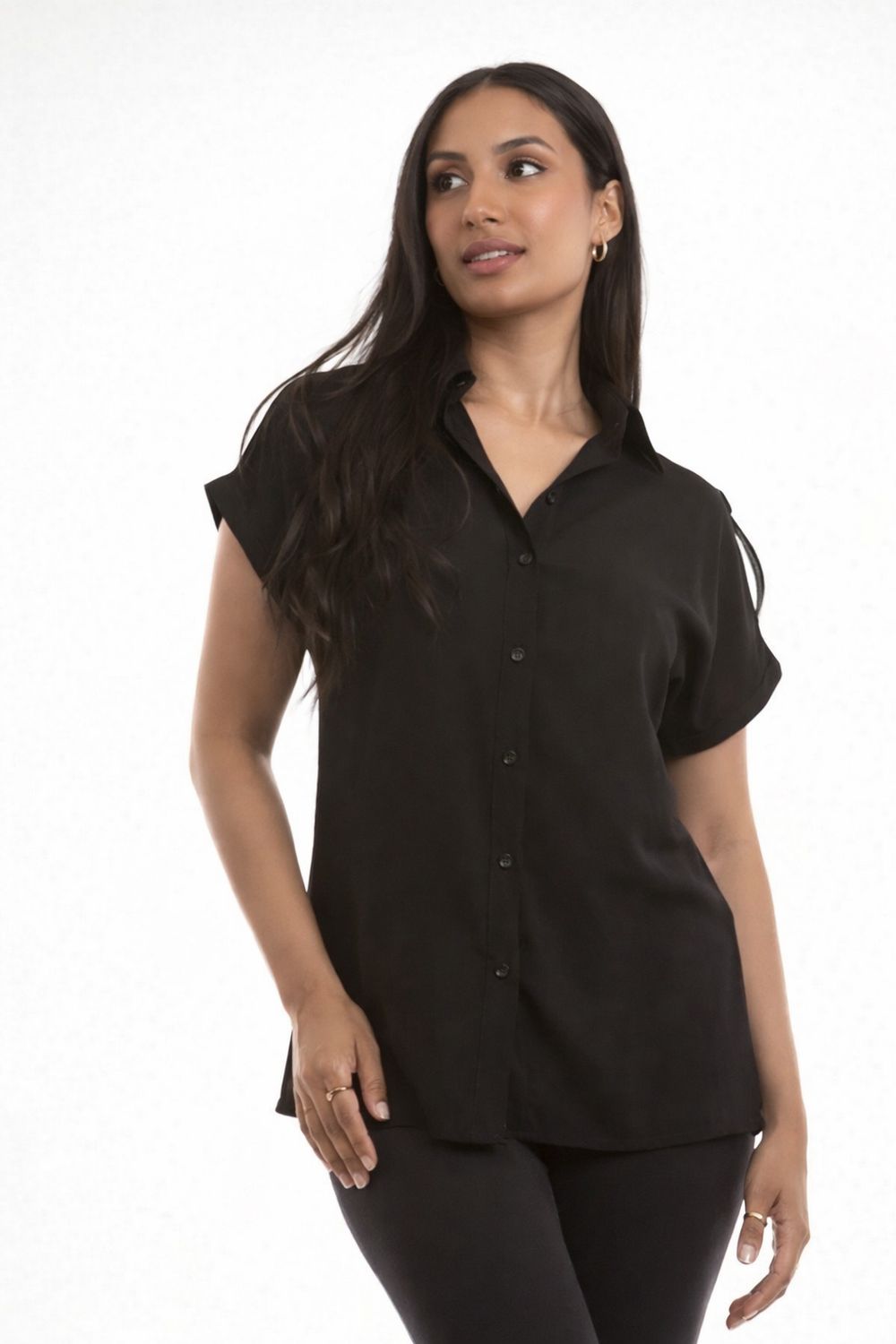 NL-84243  Collared button down solid blouse