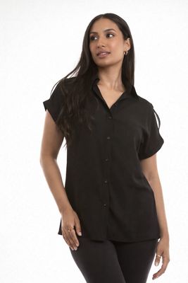 NL-84243  Collared button down solid blouse