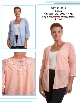 16913 Light weight open cardigan with crochet back