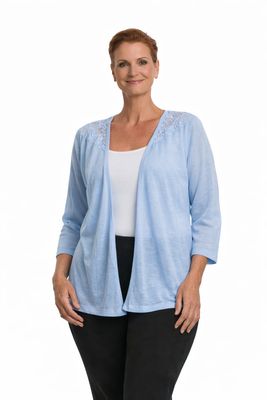 16913 Light weight open cardigan with crochet back