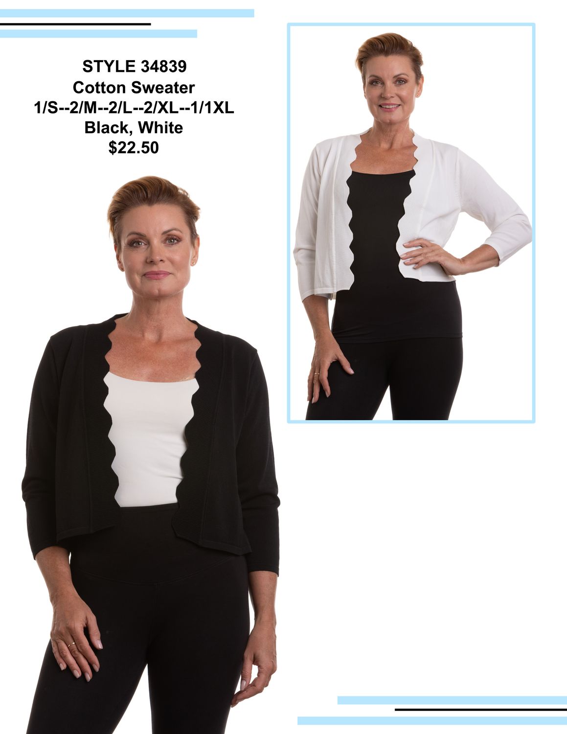 NL-34839 Open 3/4 sleeve bolero with scallop edge
