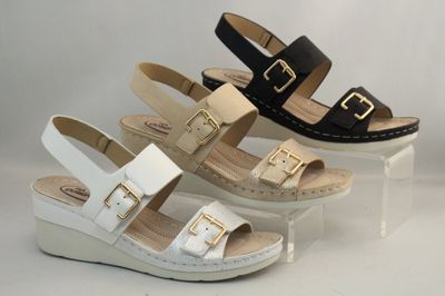 2265711 Wedge sandal with valcro entry buckle and back strap