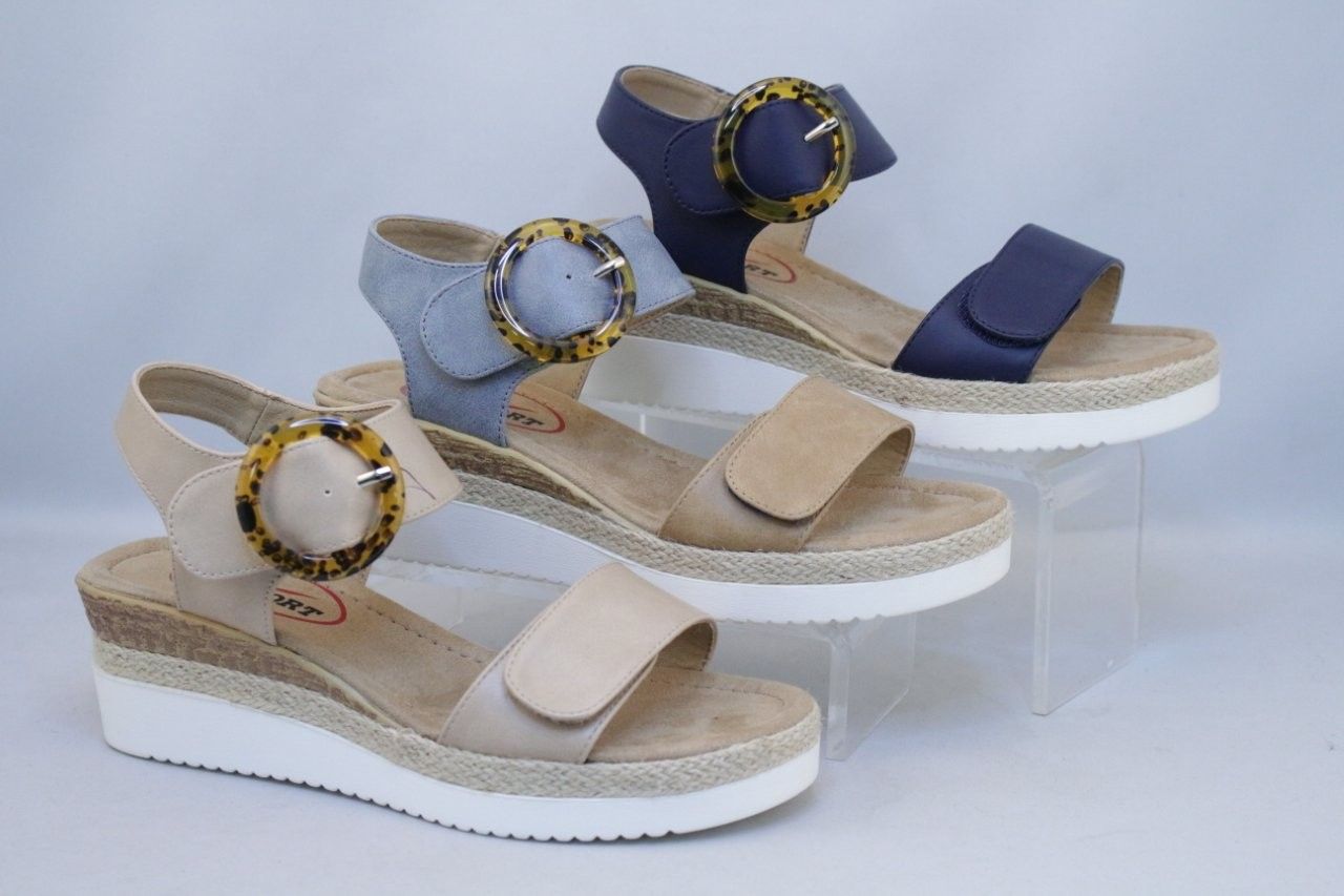 2267284 Wedge sandal with back strap 2 adjustable valcro entry and buckle detail