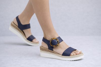 2267284 Wedge sandal with back strap 2 adjustable valcro entry and buckle detail
