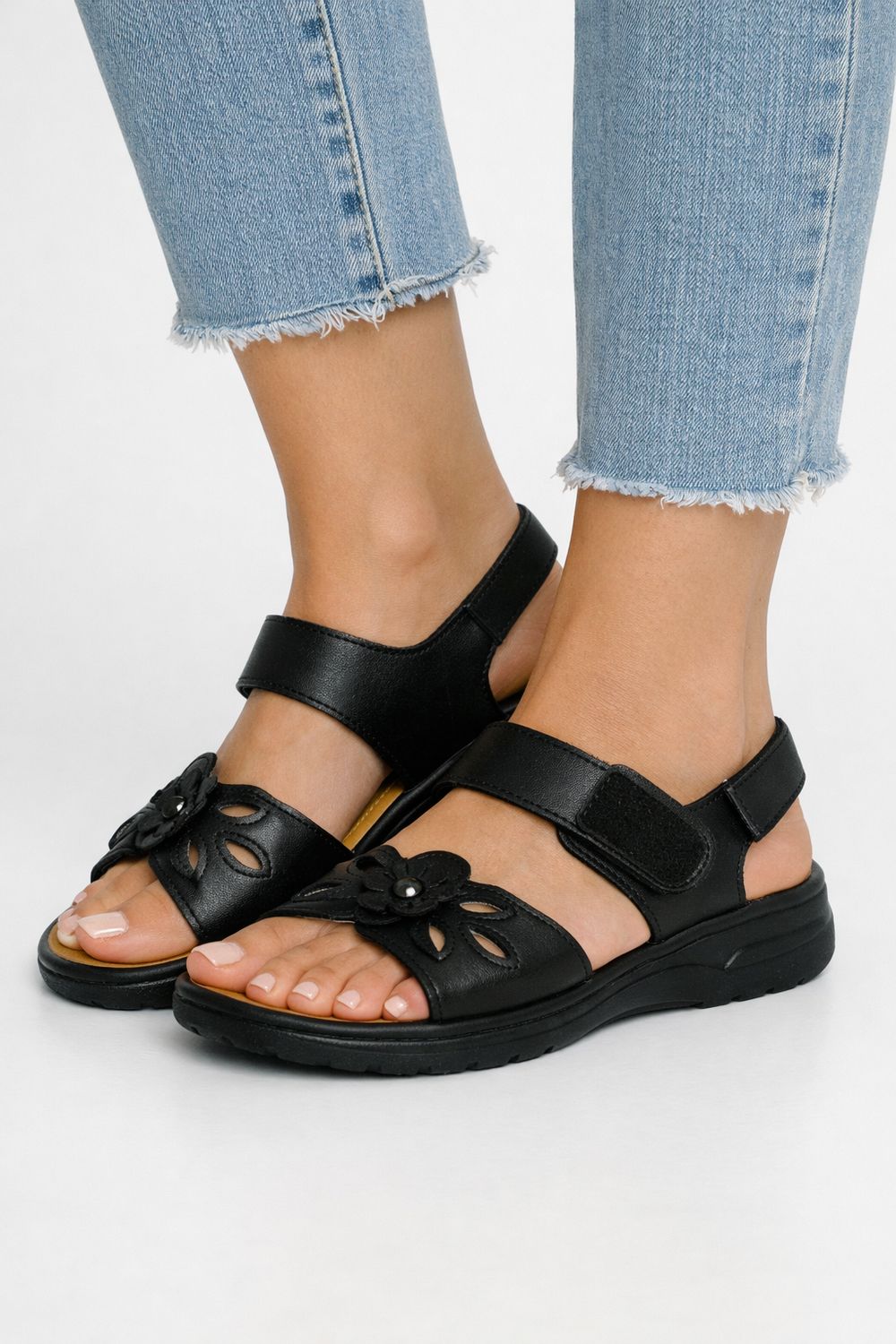 2265690A Valcro sandal with floral design and adjustable back strap