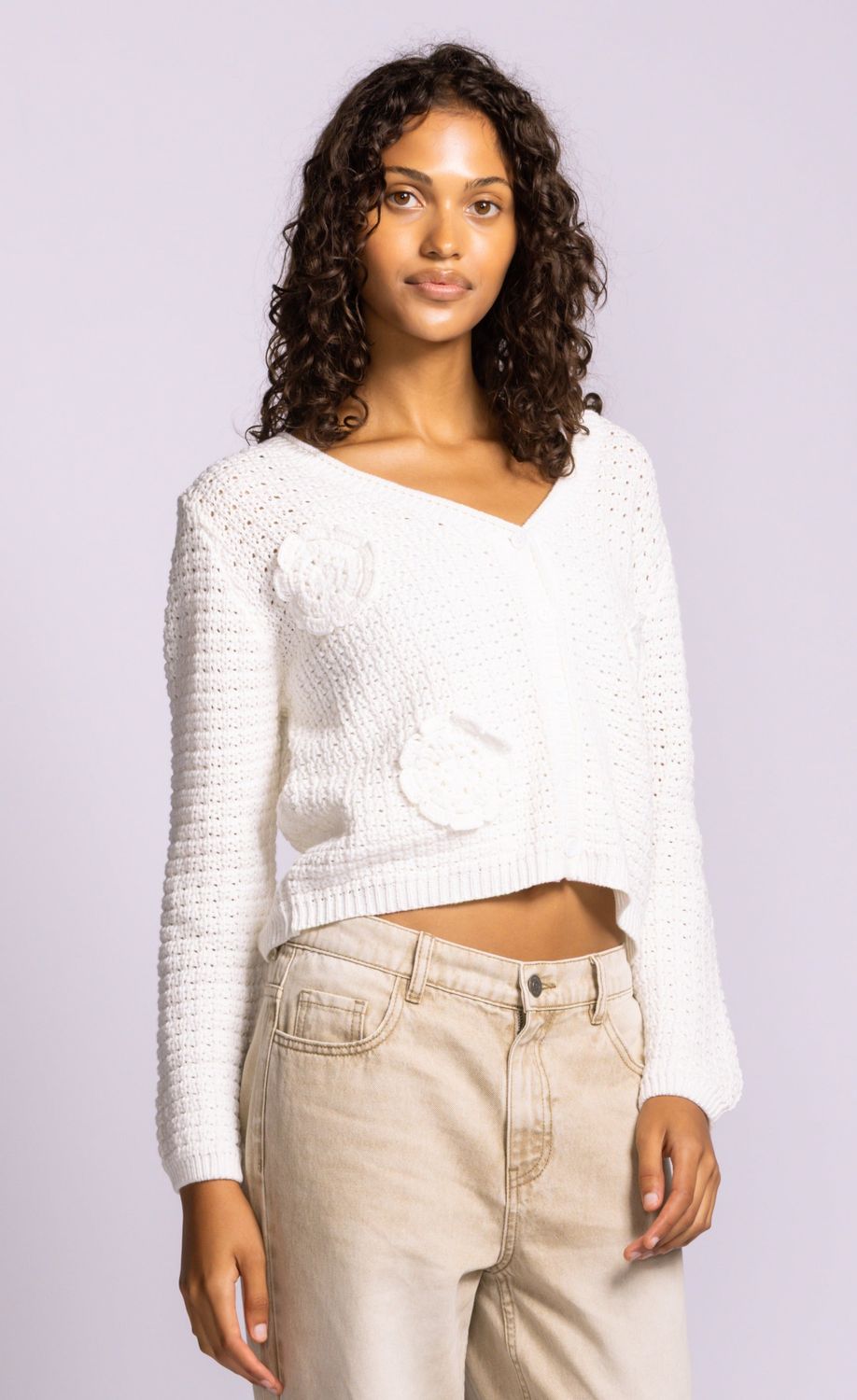 SW-2608W  Long sleeve  v neck button down sweater