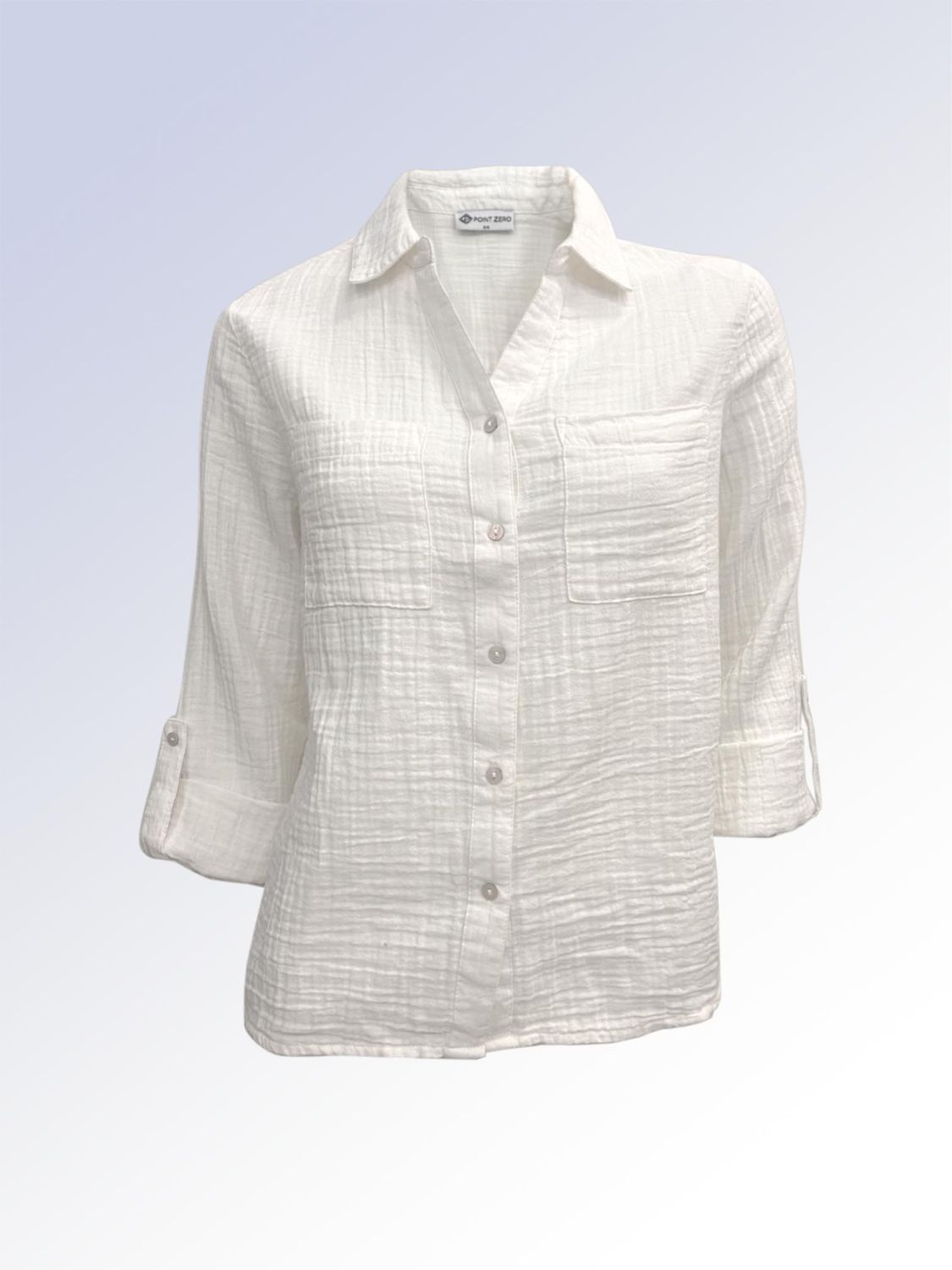 8664015 Button down collared 100% cotton shirt with adjustable sleeves