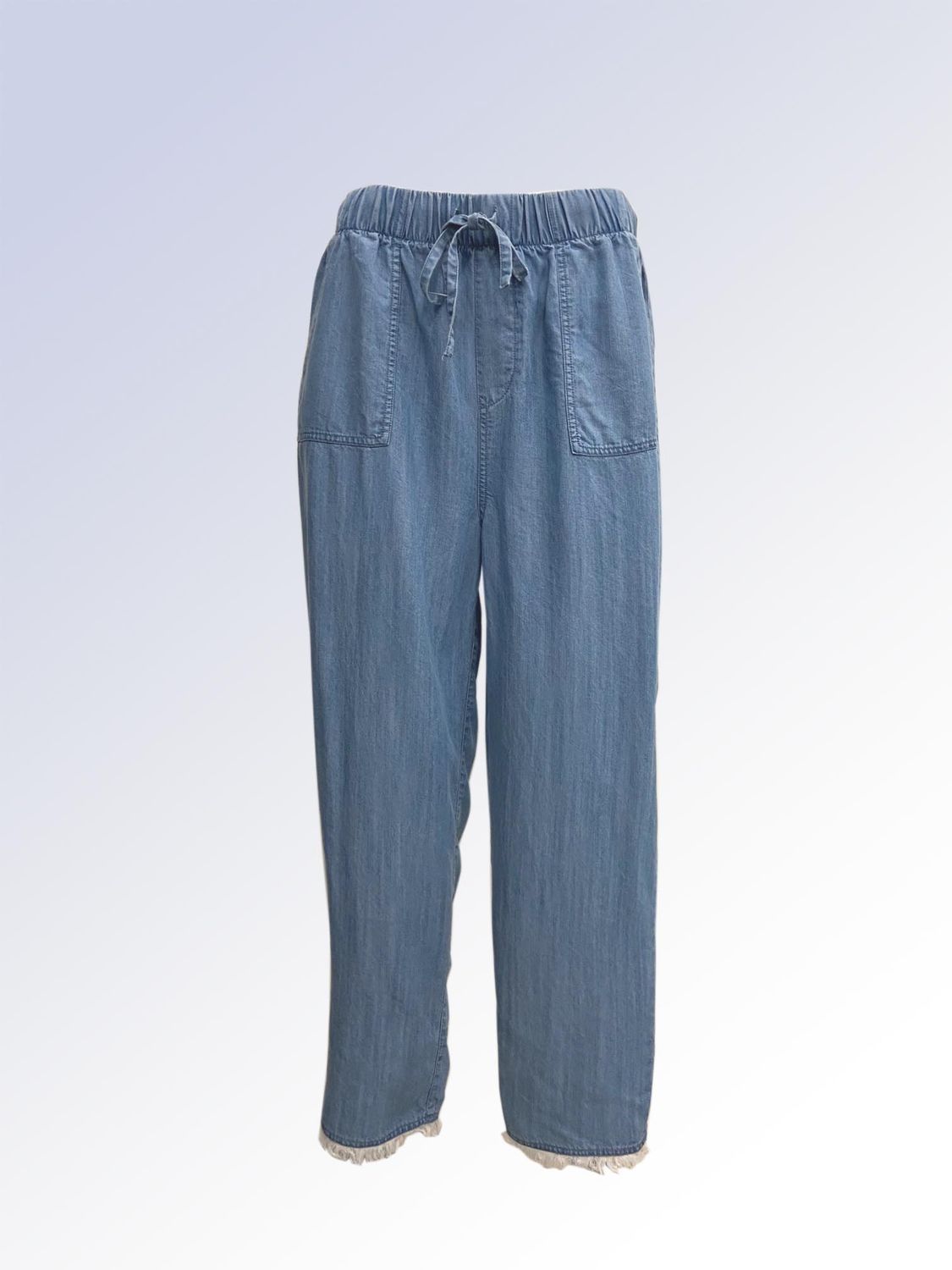 8666007  Light weight crop denim w/ pockets and draw string elastic waist