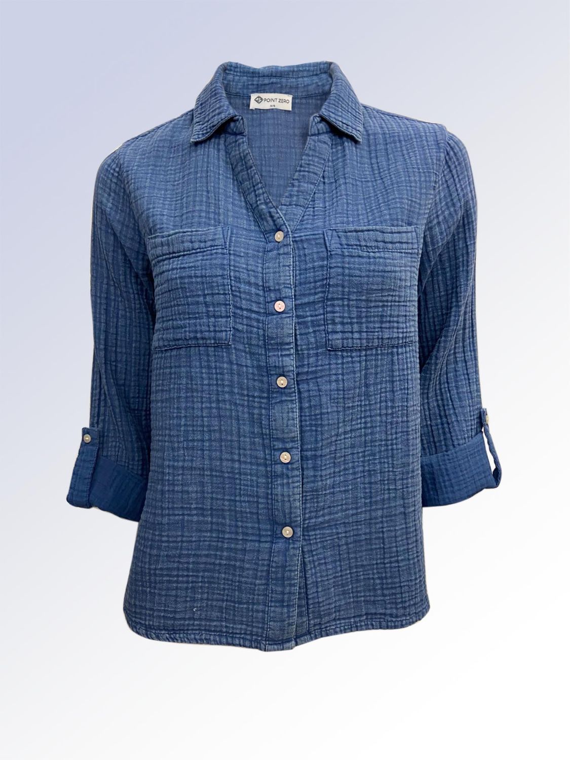 8664015 Button down collared 100% cotton shirt with adjustable sleeves