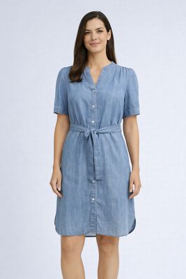 8667005 Short sleeve denim dress with pockets