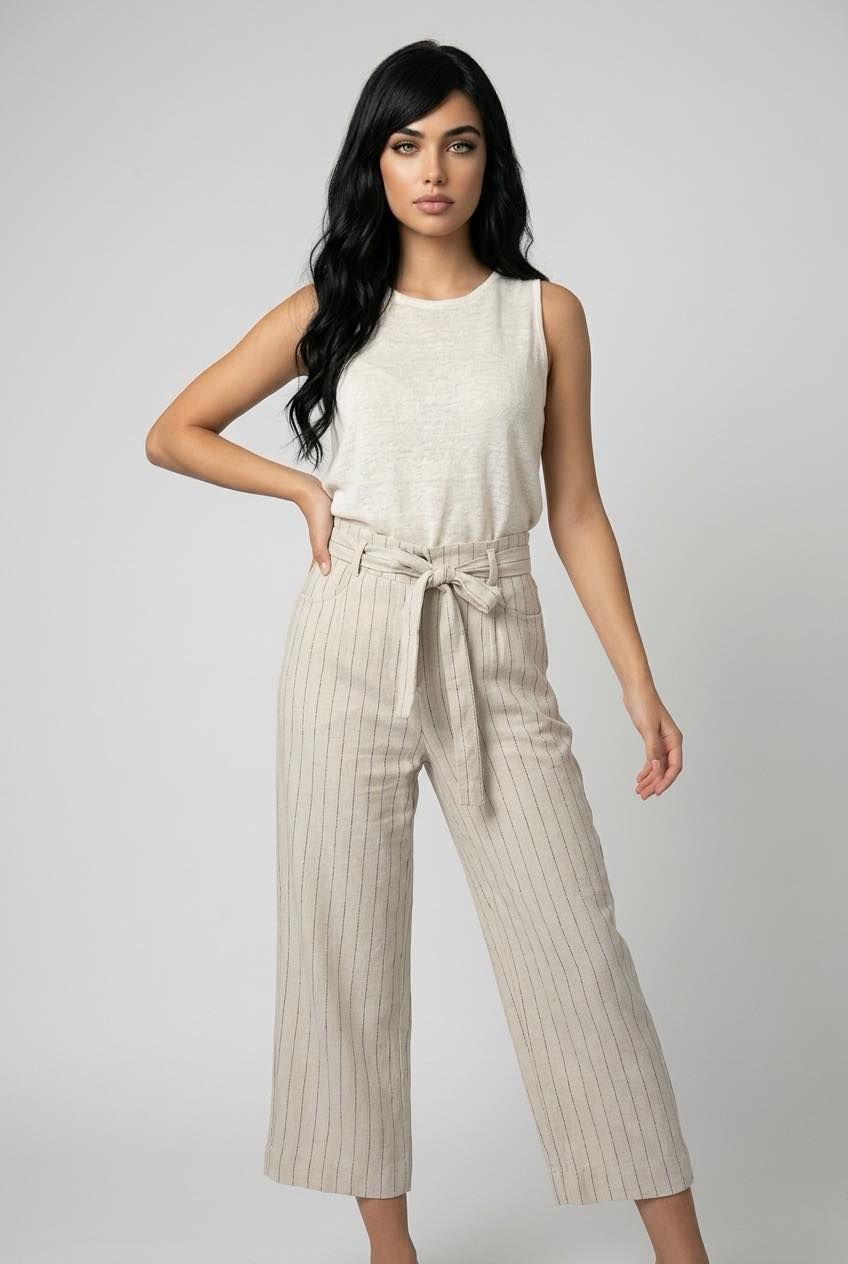 2987780601 Pin stripe gaucho capri withpockets and belt