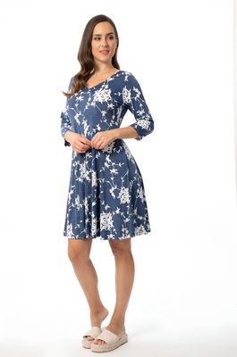 8883 Floral print 3/4 sleeve swing dress