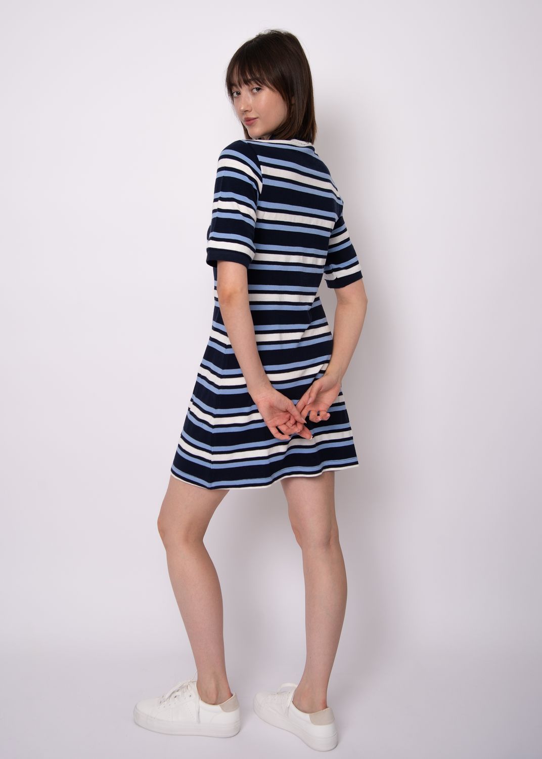 57TD189S short sleeve polo neck stripe dress 100% cotton