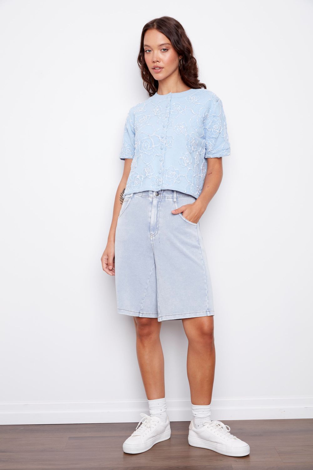 43F024SO Denim look French terry 5 pocket walking short