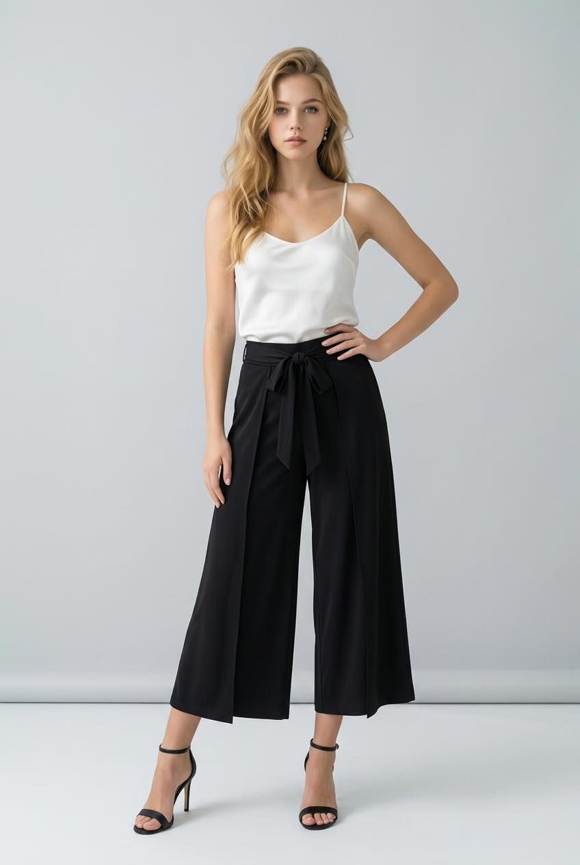 VC9280 Wide leg crop pant w/pockets and tie at waist
