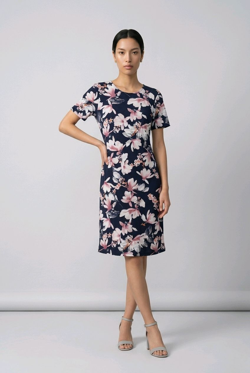 1299P Short sleeve print dress w/pockets