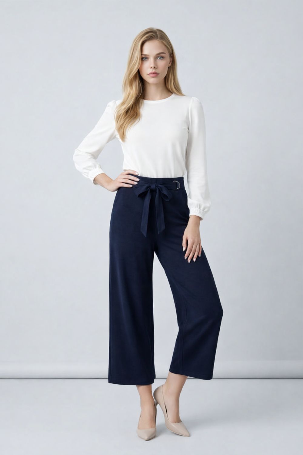 VC9280 Wide leg crop pant w/pockets and tie at waist