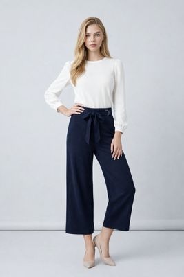 VC9280 Wide leg crop pant w/pockets and tie at waist