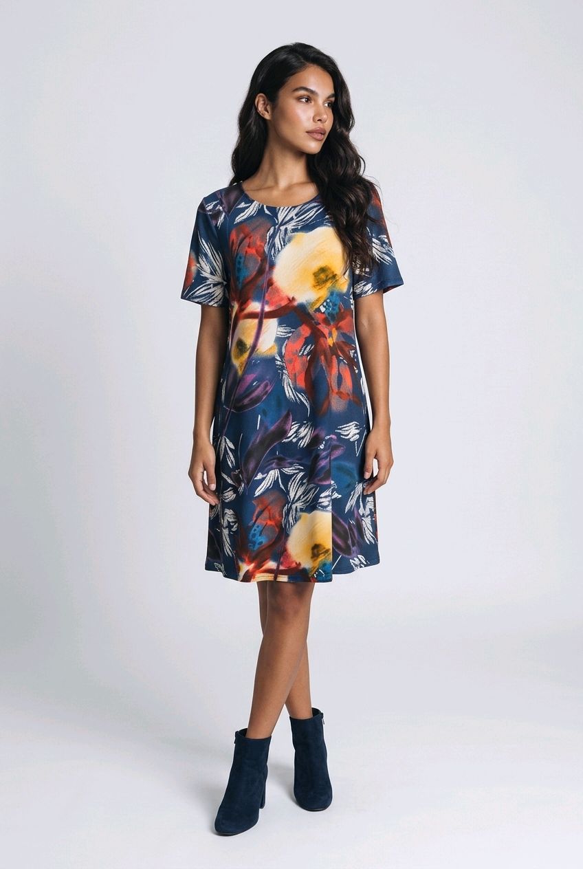 1299P Short sleeve print dress w/pockets
