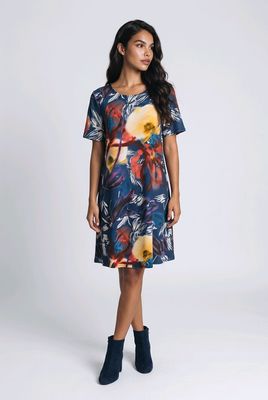 1299P Short sleeve print dress w/pockets