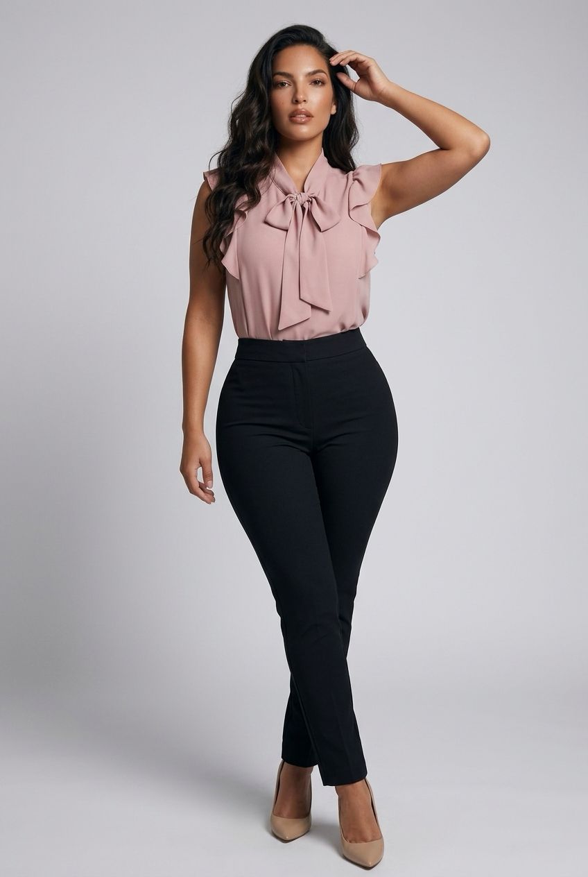 8856 Frill cap sleeve blouse with tie neck