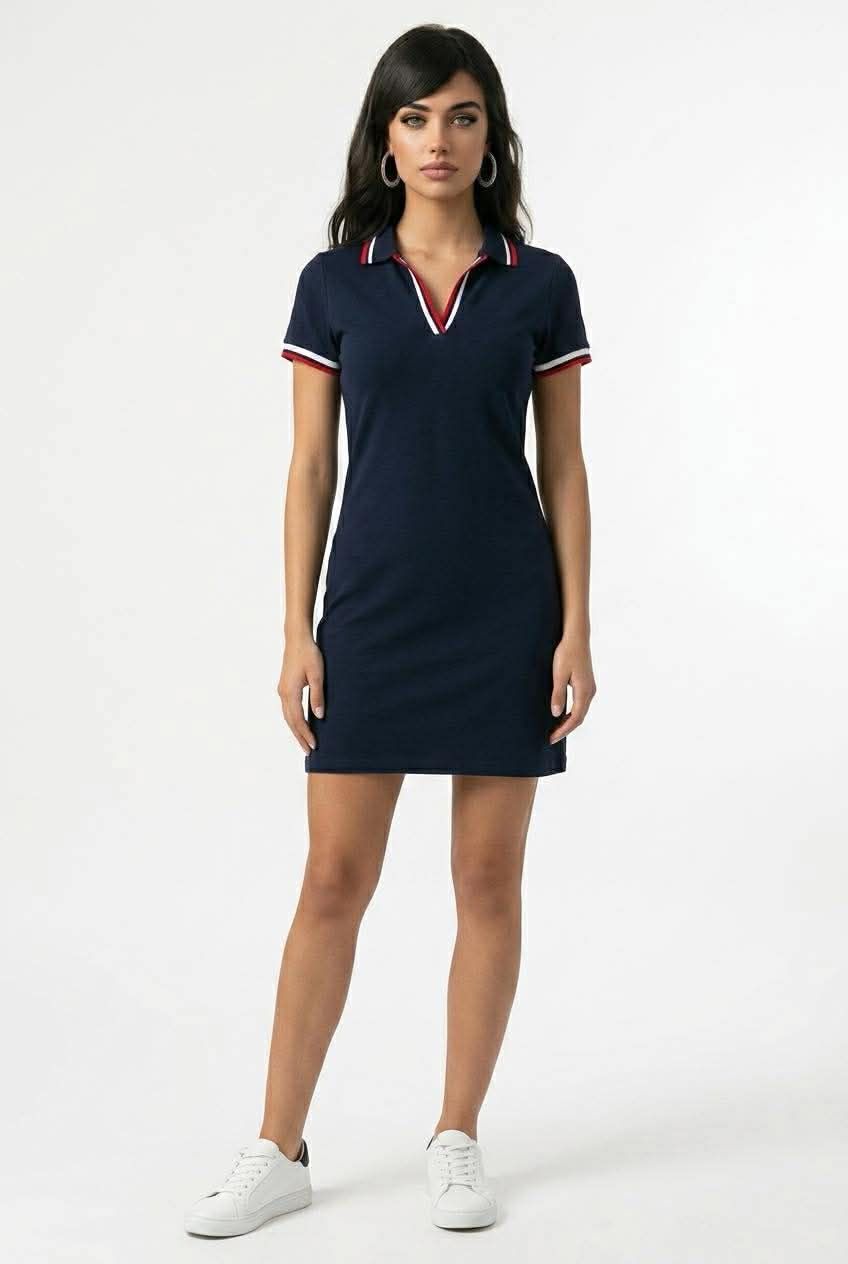 46959 short sleeve V neck polo dress