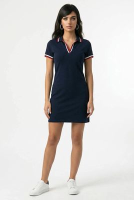 46959 short sleeve V neck polo dress