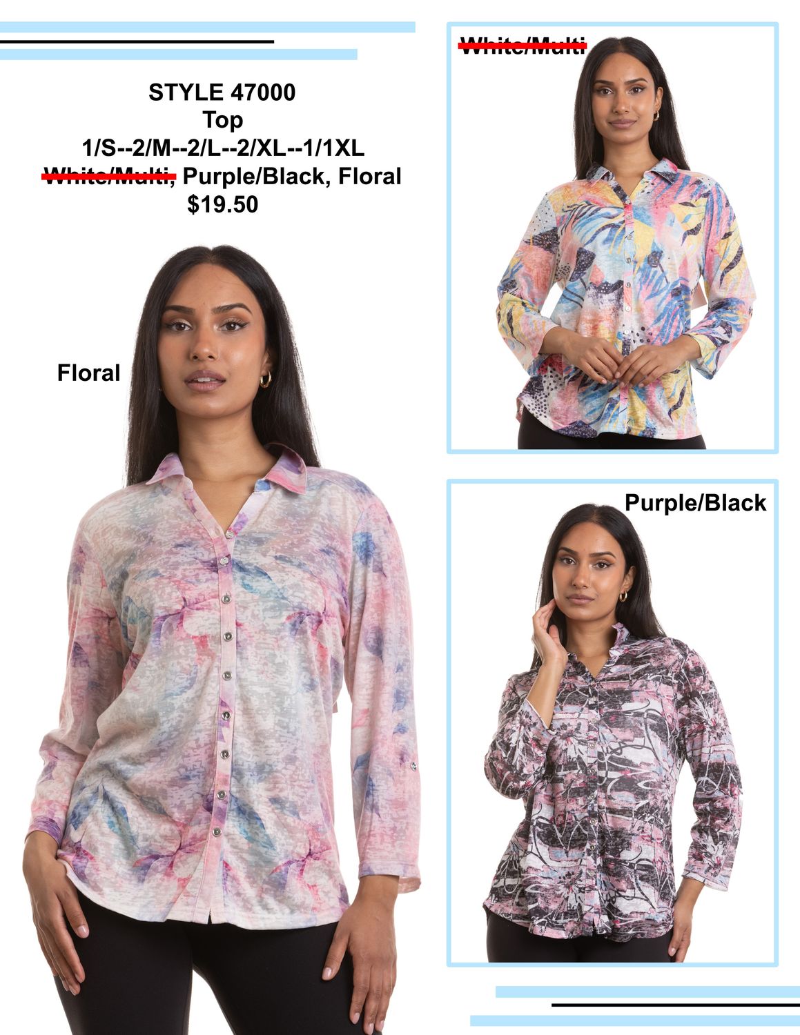 47000 Printed buttom multi color blouse
