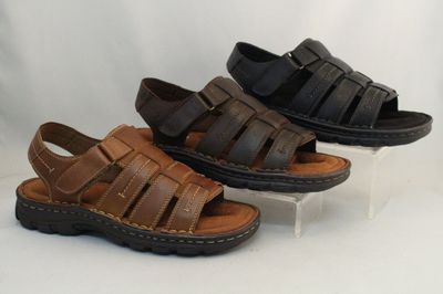 2263813 Men's leather multi strap sandal with velcro