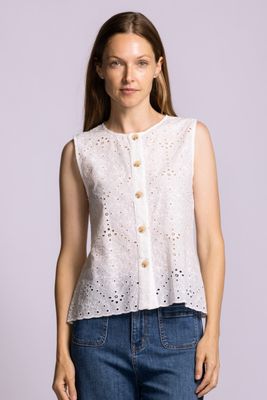 TO-30878W Sleeveless eyelet button blouse