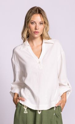 TO-69222280W Collared adjustable sleeve V neck blouse