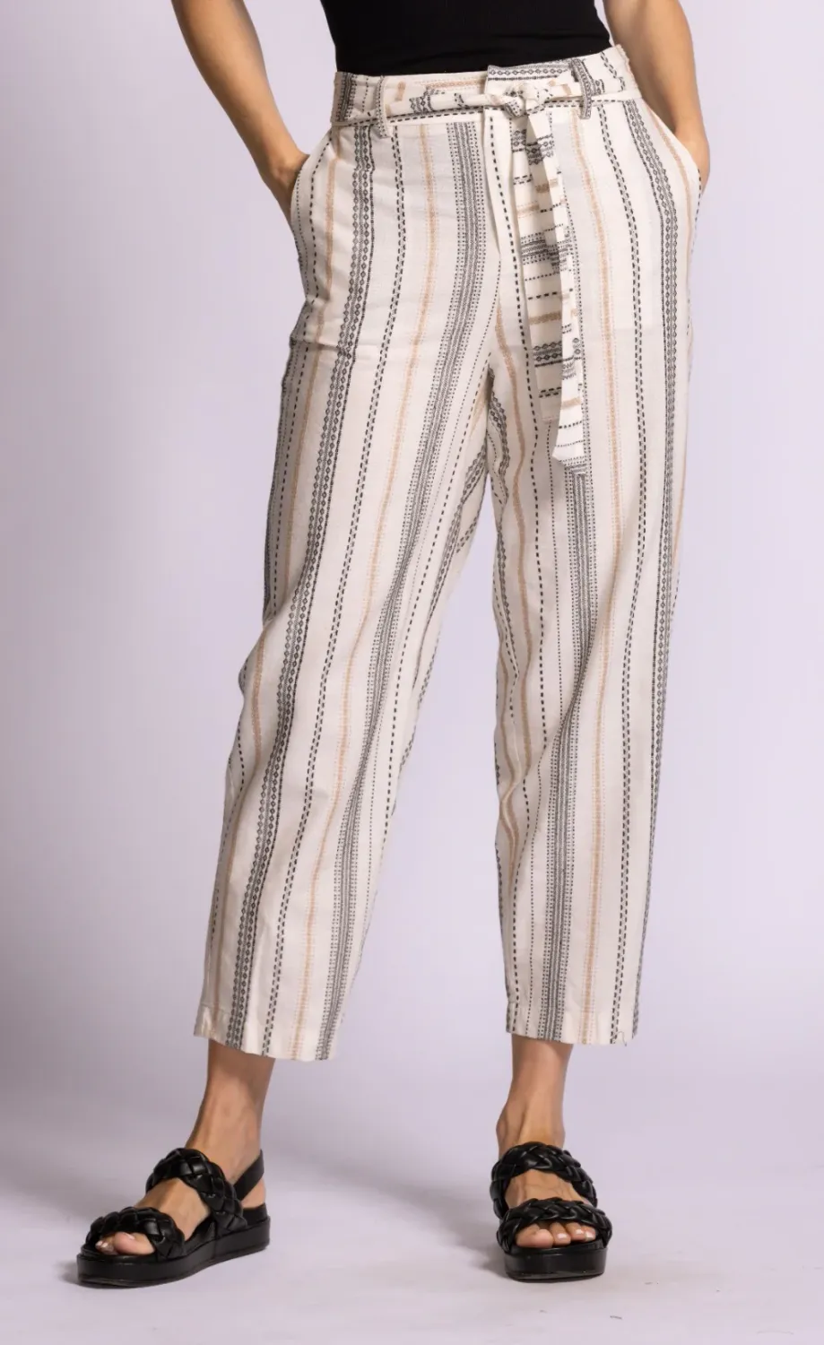 PA-7919561 Peach grove stripe crop pant w/belt and pockets