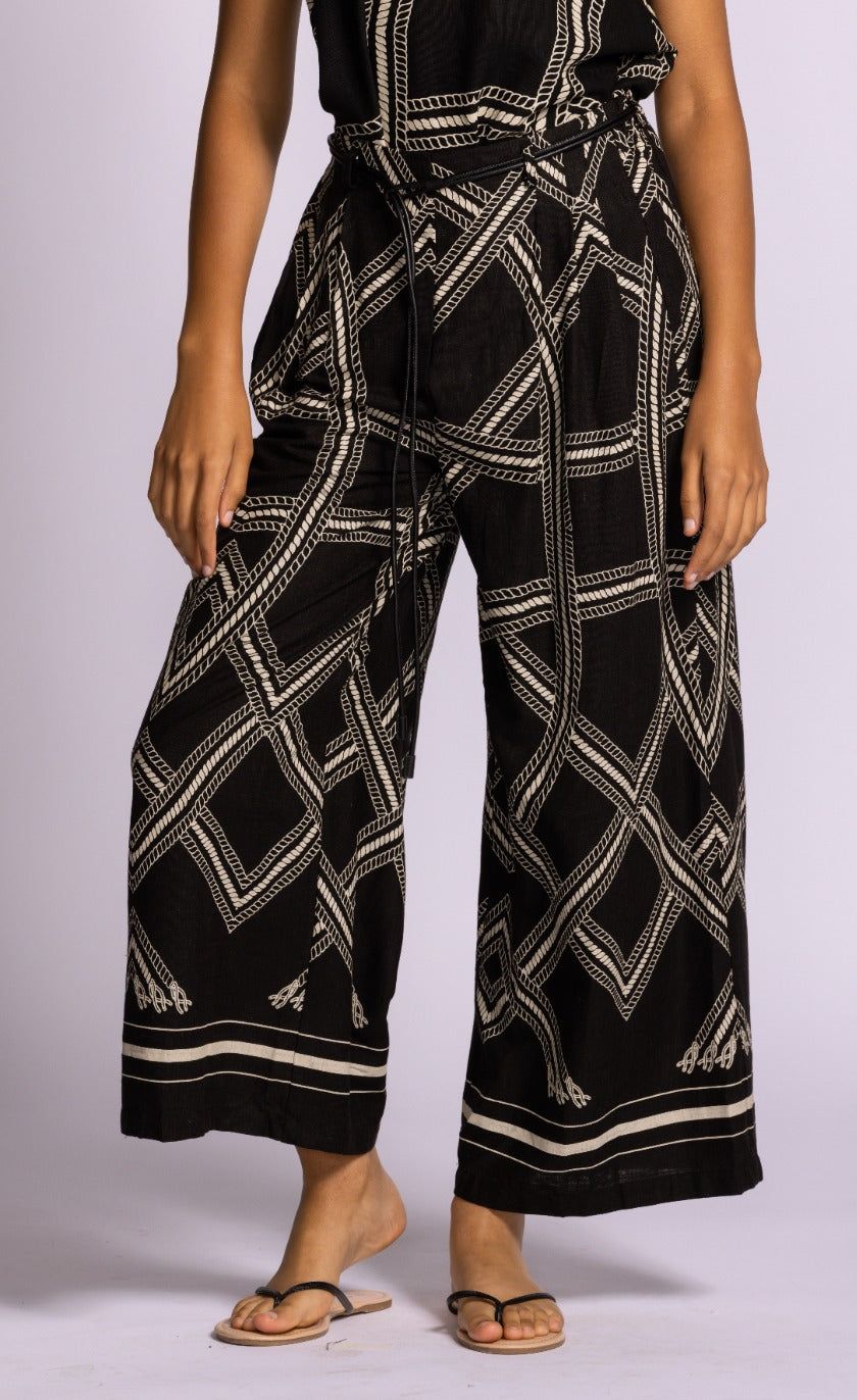 PA-6922251BK Nagel wide leg printed crop pant with pockets and belt