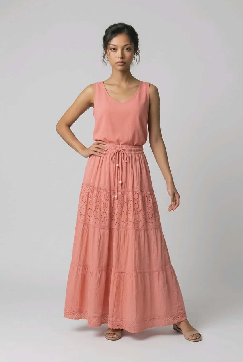 1909 pull on lined eyelet skirt with drawstring