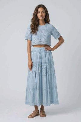 1909 pull on lined eyelet skirt with drawstring