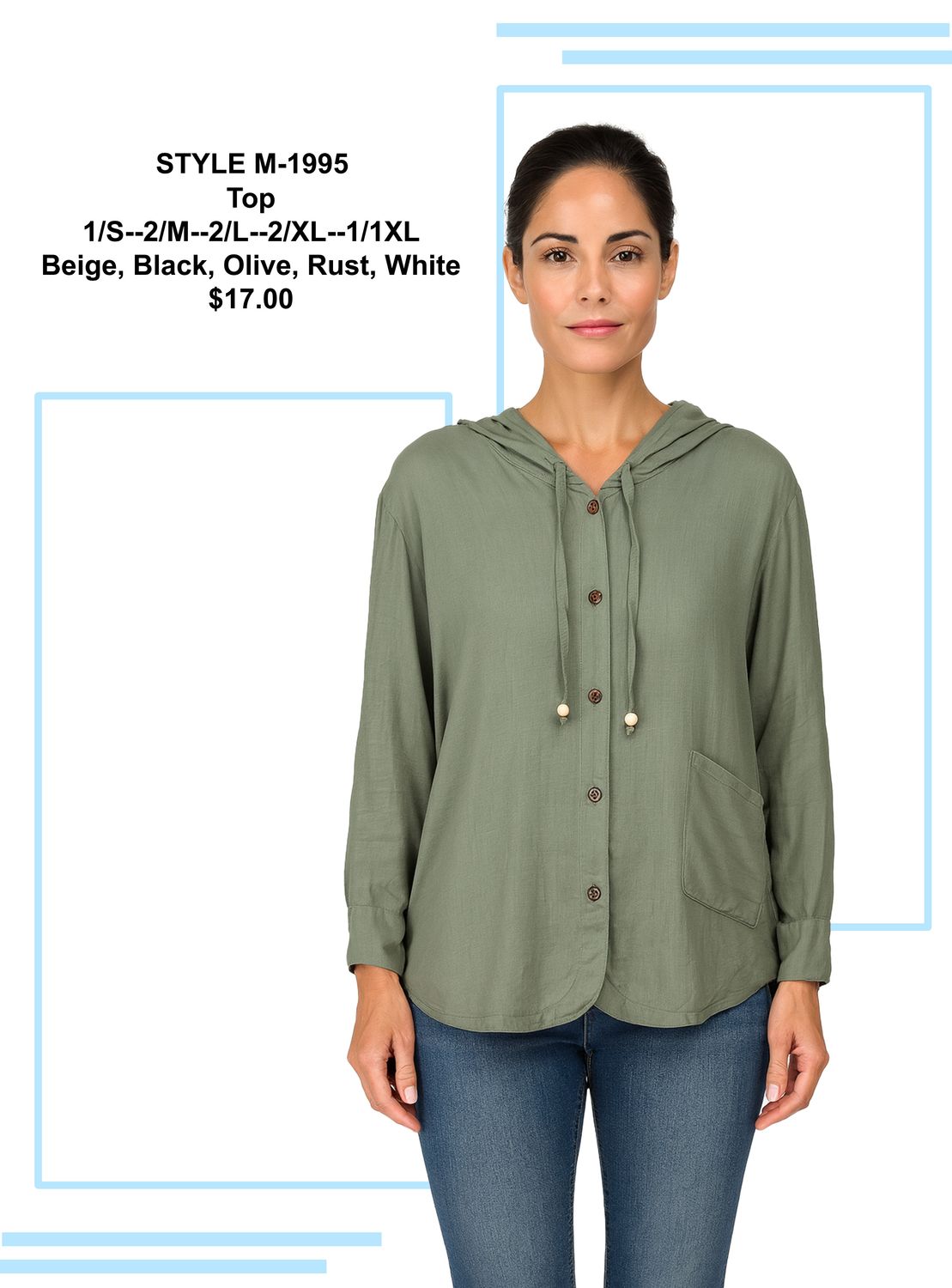 1995 Long sleeve button hoodie shirt w/pockets