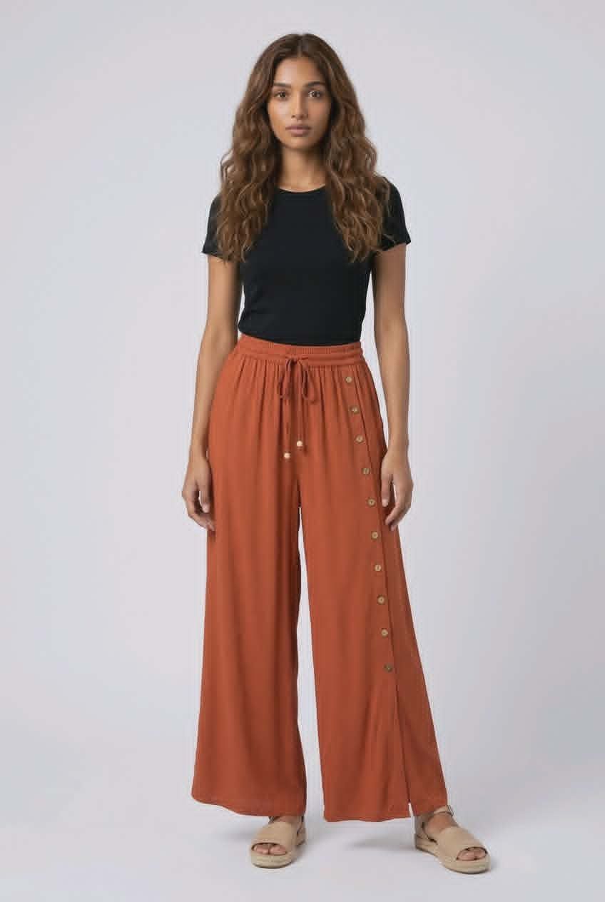 311 Wide leg pull on pant w/pockets and button detail