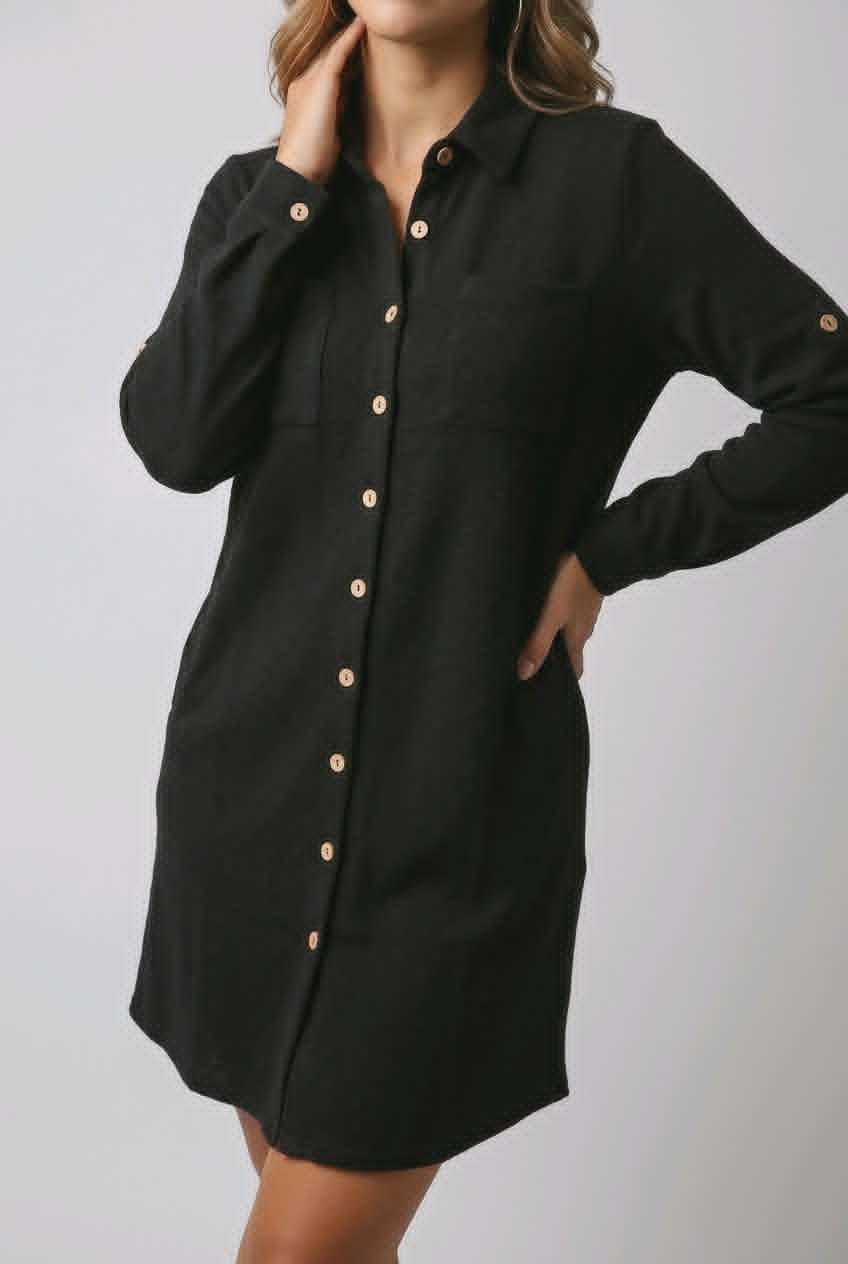 #71504 Long dress/over coat with adjustable sleeve length and pockets