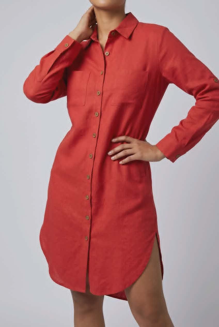#71504 Long dress/over coat with adjustable sleeve length and pockets