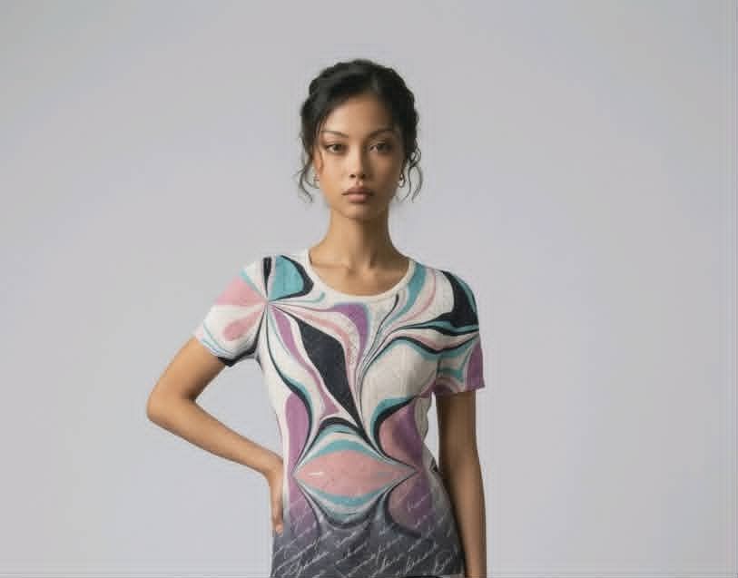 95262# Ladies printed S/S knitted look t-shirt