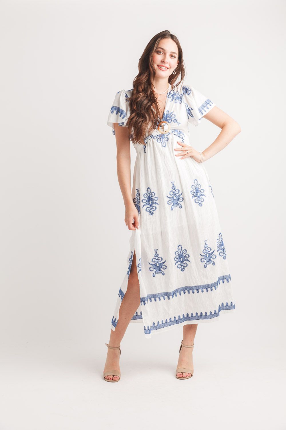 PD-20535 Printed short sleeve V neck dress