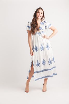 PD-20535 Printed short sleeve V neck dress